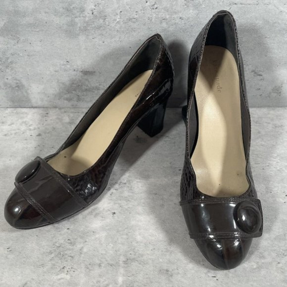 Kate Spade Womens Patent Leather Pumps Heels Sz 7.5M Brown Round‎ Toe Shoes - Picture 1 of 10